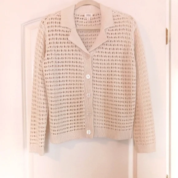 Mesh Crochet Loose Knit Cream Button Cardigan - Picture 10 of 10